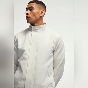 BOOHOO MAN Stripe Seersucker Funnel Neck Smart Jacket Small Men's NWT